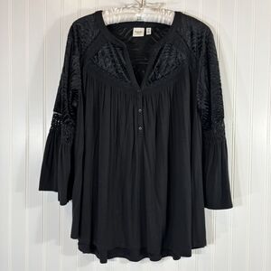 Womens Fairy Grunge Top Size L Whimsigoth Velvet Burnout Black Witchy Crochet